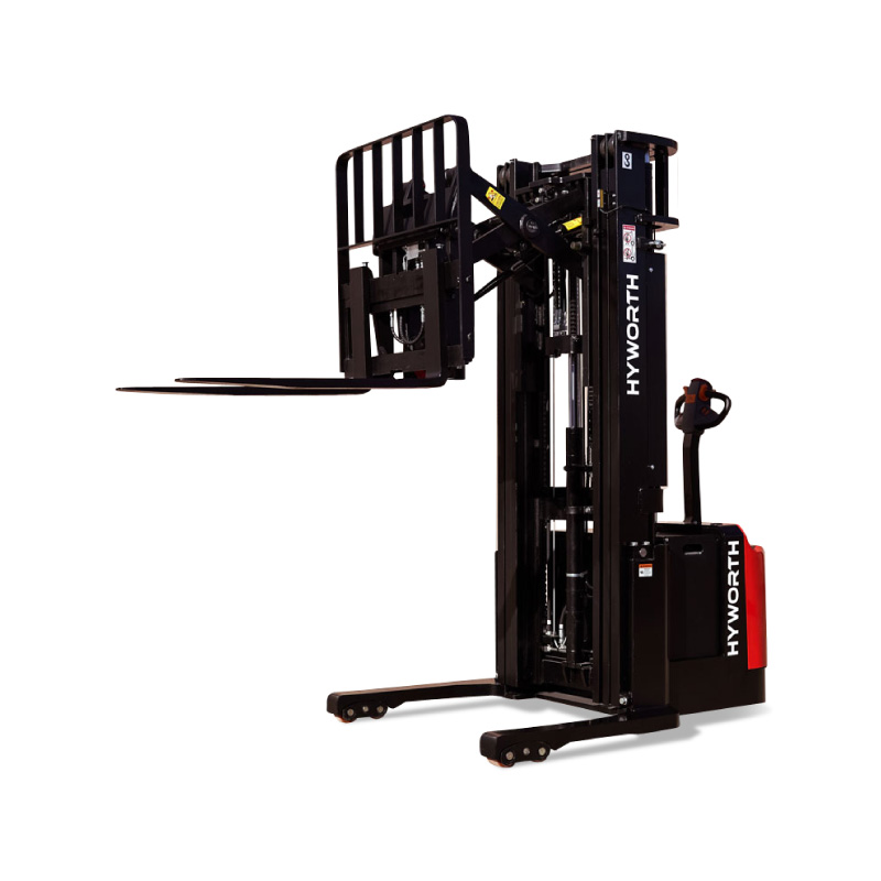 Hyworth 1.4T walkie reach stacker, three-quarter view
